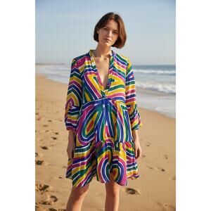 Livio De Simone NWT Dress 46 IT Multicolor Cotton Linen Capri Italy Boho Mini